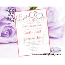 Hearts Wedding Invitation,Coral Hearts Wedding Invitation,( 18w)